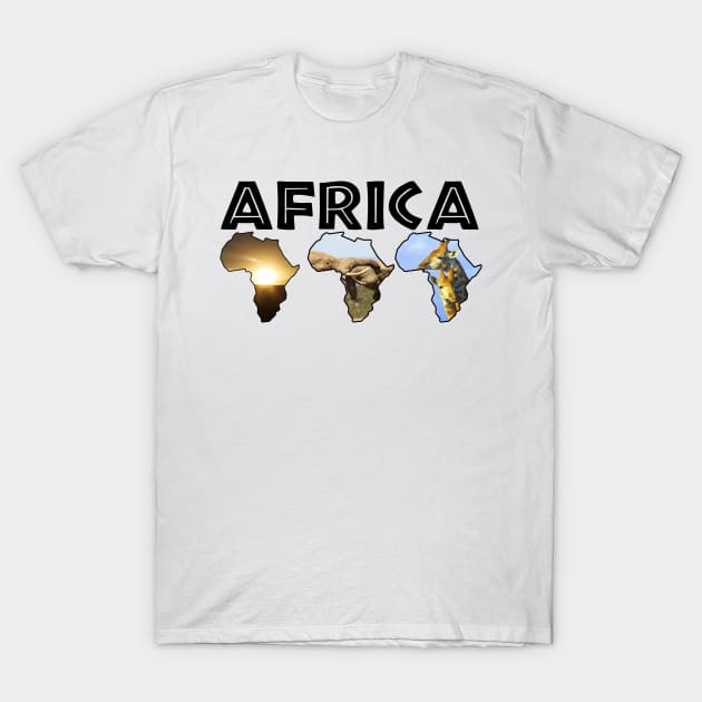 African Wildlife Continent Trio Collage T-Shirt by PathblazerStudios